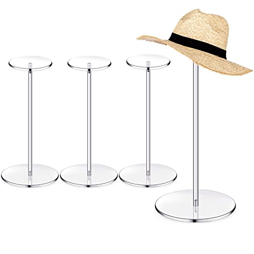 Acrylic Hat Stand Wig Display Rack Clear Pedestal Stand Baseball Hat Rack Stand Square Round Acrylic Risers for Display Hat Watch Jewelry Set of 4 (Round Style 14 Inch)