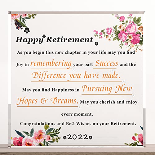 Acrylic Square Retirement Gifts for Women 2022 Keepsake and Paperweight Retirement Plaque Inspirational Gifts for Retired Table Decoration for Coworker Teachers Nurses Graduation