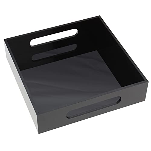 Creekview Home Emporium Small Acrylic Tray with Handles  Black Decorative Countertop 8 x 8in Plastic Organizer Tray