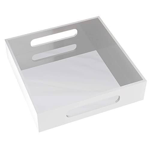 Creekview Home Emporium Small Acrylic Tray with Handles  White Decorative Vanity 8 x 8in Square Plastic Organizer Tray