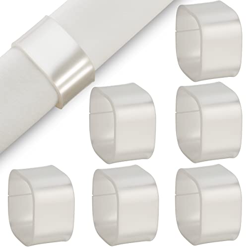 Elegant Square Napkin Rings Set of 6 Napkin Holders for Table Setting Great for Parties Weddings Engagements Baby Showers Holiday Meals Christmas Upscale Events Dinners  Celebrations  White