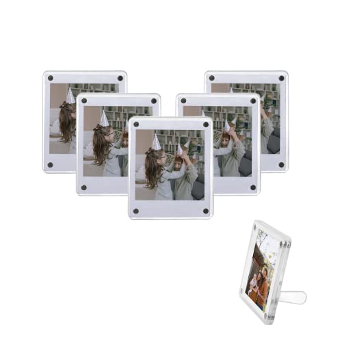 LEONULIY Acrylic Refrigerator Magnets Fridge Magnetic Photo Frame Desktop Photo Frame for Polaroid Fujifilm Instax Square Film 28×35 Inch Photocards  Pack of 5