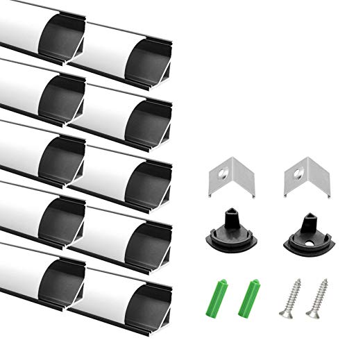 LightingWill 10Pack VShape LED Aluminum Channel System 33ft1M Anodized Black Corner Mount Extrusion for 12mm width SMD3528 5050 LED Strips with Milky White Cover End Caps Clips V02B10