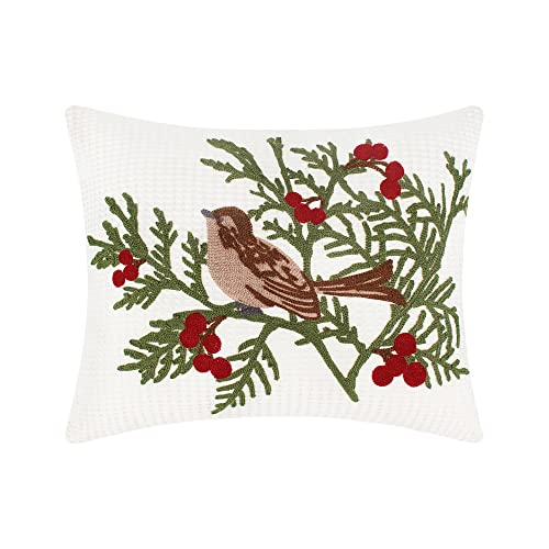 Levtex Home  Winterberry Forest  Decorative Pillow (14 x 18in)  Festive Bird  Red Green Brown and White