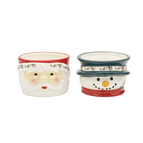 Pfaltzgraff Winterberry Santa Snowman Dessert Bowls Set of 2 412 inch Multicolor