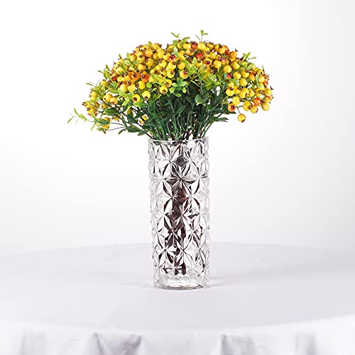 Yellow Artificial Berry Sprays Set of 6 Gold Winterberry Branches with Greenery (12 Tall) Faux Stem with Leaves for DIY Wedding  Home Decoration