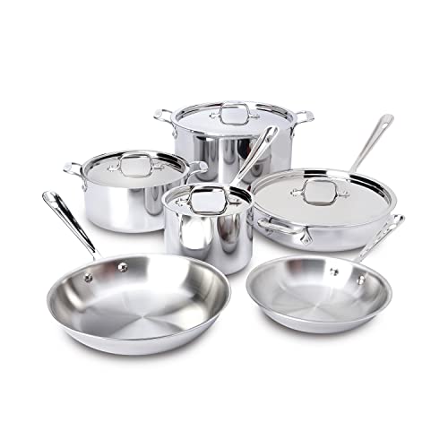 AllClad 401877R Stainless Steel 3Ply Bonded Cookware Set 10Piece Silver