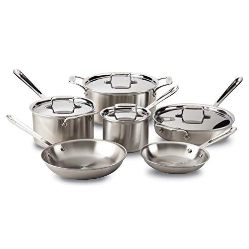 AllClad Brushed D5 Stainless Cookware Set Pots and Pans 5Ply Stainless Steel Professional Grade 10Piece  8400001085