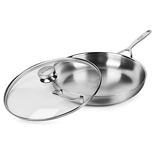 Demeyere 5Plus 125 Fry Pan Skillet with Glass Lid  5Ply Stainless Steel Made in Belgium