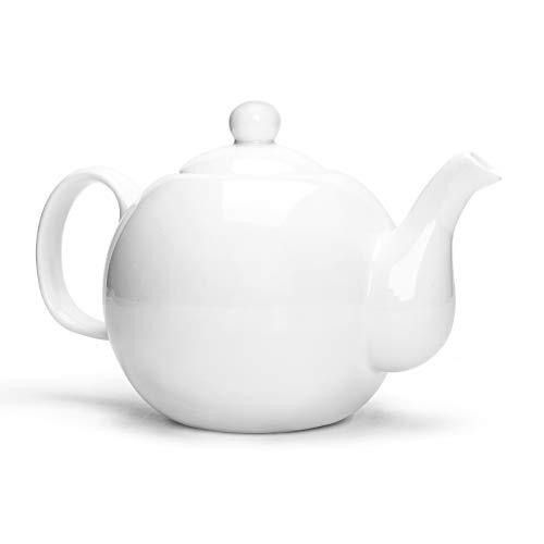 KitchenTour English Porcelain Tea pots for bloomingloose leaf Fine Serving Ceramic Tea Pot with Upgraded Strainer Holes for Tea Party27ozWhite