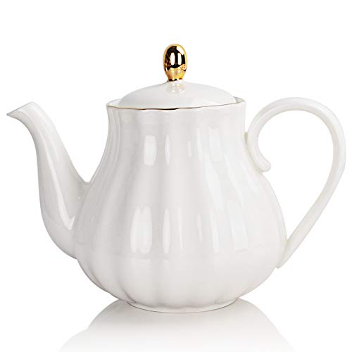 Sweejar Royal Teapot Ceramic Tea Pot with Removable Stainless Steel Infuser Blooming  Loose Leaf Teapot  28 Ounce(White)