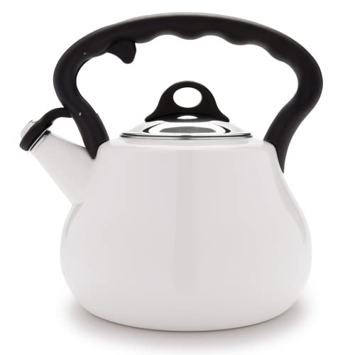 Farberware Lovely Lady Tea Kettle Whistling Water Kettle For All Stove Types Food Grade Stainless Steel BPAFree RustProof Enamel Coat Whistling Spout 2qt (8 Cups) Capacity﻿