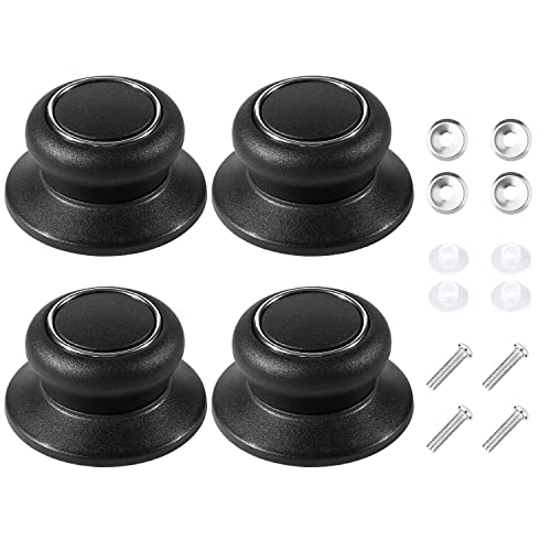 4 Pack Pot Lid Top Replacement Knob  Silicone Glass Saucepan Casserole Kettle Cover Knobs Kitchen Cookware Universal Replacement Pan Lid Holding Handles (Black)