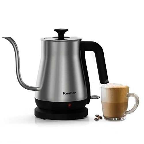 Gooseneck Kettle Keebar Pour Over Coffee Kettle  Tea Kettle with 304 Stainless Steel Inner Lid  Bottom 1000 Watt Quick Heating 1L XHW081S