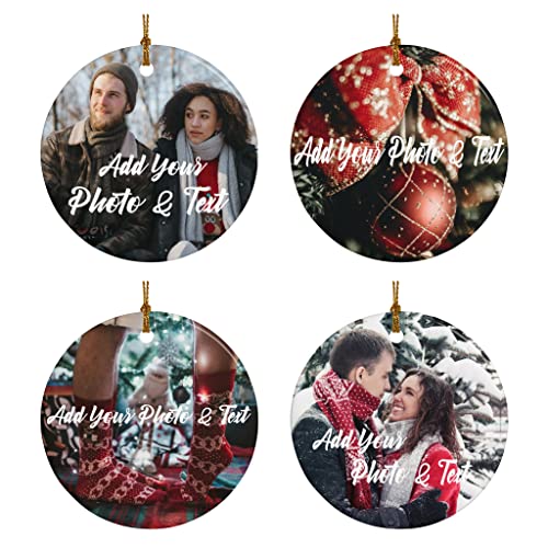 Customized Ornaments for Christmas 2022 Memorial Picture Ornament Add Photo Text Customizable Home Decor Ceramic Custom Ornaments Hanging Christmas Tree Decoration Gifts for Couples Family Wedding