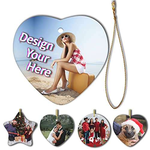 Personalized Christmas Ornaments Custom Ceramic Ornament Design Your Text Logo Photo Pendant Holiday Decoration Gift for Christmas Tree Wedding Birthday Party (Heart)