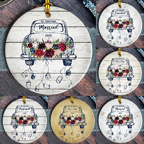 Personalized Wedding Car 1St Christmas Married Ornament  Custom Ceramic Ornament 1St Christmas Ornament Xmas Accessories  Decorations Christmas Tree Decor Decorative Gift Home Ornament
