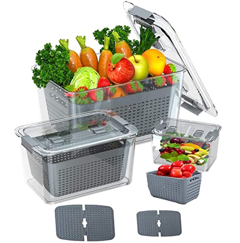 3pack Vegetable and Fruit Storage Containers for Fridge Produce Saver Containers for Refrigerator Lettuce Berry Salad Cabbage Keeper BPAFree Kitchen Organization with Lids and Air Vents