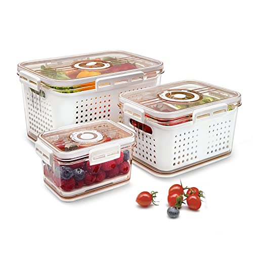 OCOSOLO Vegetable Storage Containers for Fridge Produce Saver Containers Refrigerator Organizer BinsBPAFree Plastic Produce Keepers with Lid  Colander for Fruits Salad Lettuce Berry (3 Pack)