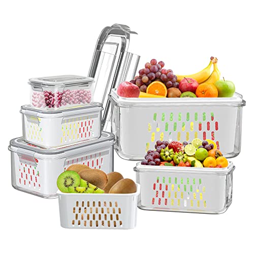 Produce saver containers for refrigeratorAagglly 5 Pack airtight Locking lids 100 Leak Proof Organizer BinsBPAFree draining keep Fresh Plastic box for Veggie Fruit Lettuce and Salad