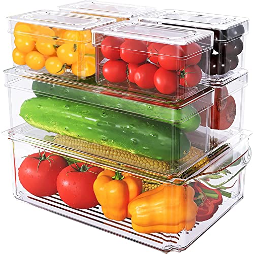 Set Of 7 Fridge Organizer Stackable Refrigerator Organizer Bins with Lids Fridge Organization and Storage Clear Containers BPAFree Plastic Pantry Storage Bins for Fruits Vegetable Food Drinks