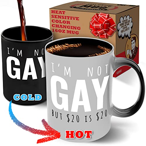 Im not Gay But 20 is 20 16oz Heat Sensitive Funny Novelty Mugs  Hilarious White Elephant Stag  Bachelor Party Gag Gifts  Fun Christmas Presents  Stocking Stuffers for Men who Have Everything