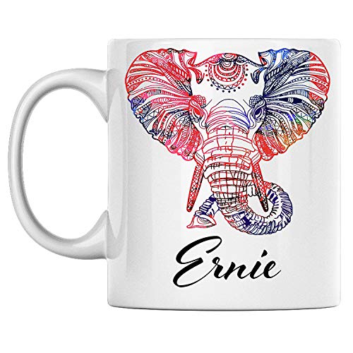 Personal Elephant Mug Name Ernie White Ceramic 11 Oz Coffee Mug Printed on Both Sides Perfect for Birthday For Him Her Boy Girl Husband Wife Men and Women