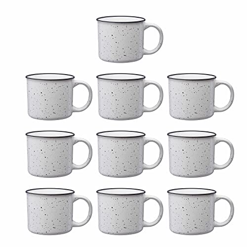 Ceramic Campfire Mug 13 oz Set of 10 Bulk Pack  Speckled Camping Tea Cups  White