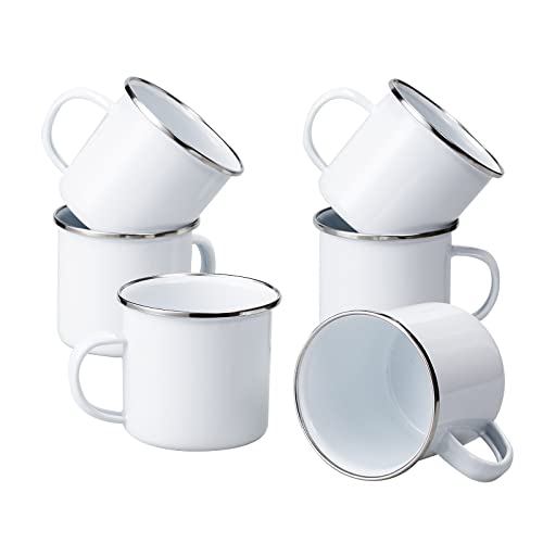 Cutiset 12 Ounce Handmade Enamel MugPlain White MugsEnamel Camping Mug SetDIY Cups for Tea Coffee and Hot Chocolate Set of 6