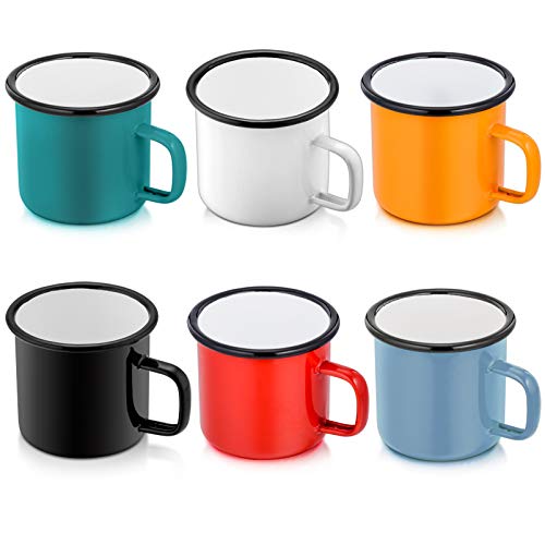 Enamel Camping Coffee Mug Set of 6 PP CHEF Small Colored Mugs Cups for Family GatheringFriend Party Camping Picnic Fishing Lightweight  Portable 12 Ounce (350ML)