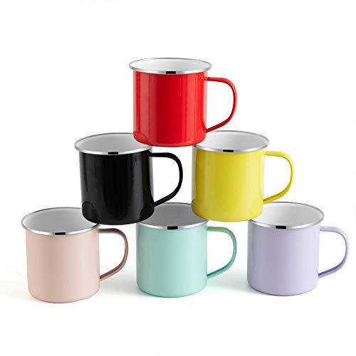 Hillbond Coffee Mugs Set of 6 12 Oz Multi Colored Camping Mugs with Handle PortableEasy Clean Tinplate Cups for Coffee Tea Cocoa Gift for Childrens day Birthday Easter