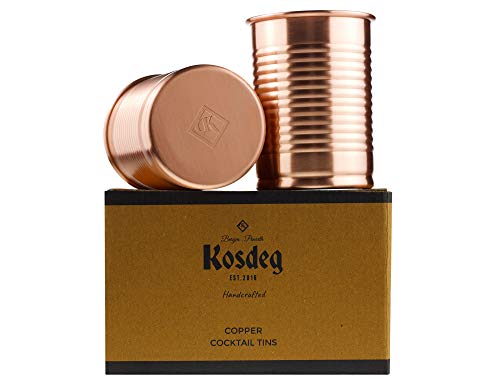 Kosdeg Copper Cocktail Tins Set of 2 12oz  Copper Cups For Drinking  Bean Tin Design  Perfect Copper Mug Bar Set for Tastier Drinks  Metal Tumbler gets Ice Cold In Seconds