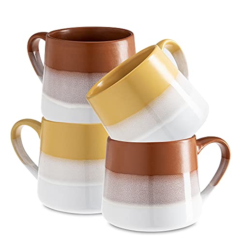 Heartland Hive Set of 4 Stoneware Coffee Mugs Ombre Printed Bright  Colorful Coffee Cups Mugs for Tea Latte and Hot Chocolate 21 oz (Orange and Yellow)