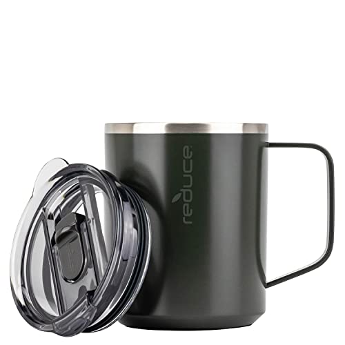 Reduce 14 oz Insulated Coffee Mug with Handle and FloMotion Lid  Perfect Travel Mug with Handle for Hot Coffee and Tea  SingleServe Friendly Dishwasher Safe BPA Free  Stone