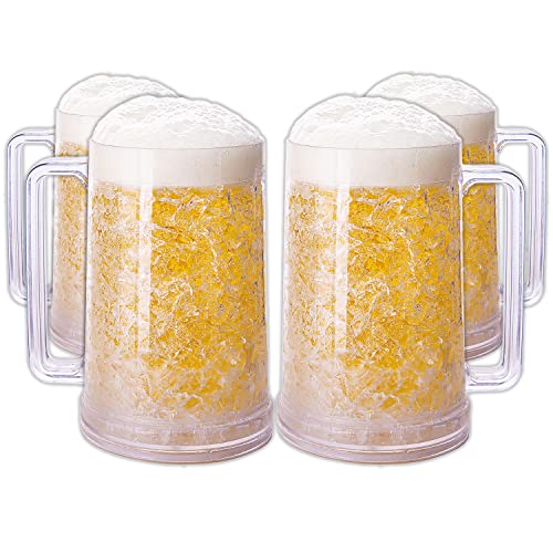 Freezer Mugs With Gel Beer Mugs For Freezer  Frosted Beer Mugs Freezer Cups  Double Walled Freezer Mugs With Gel  Frosty Mugs Beer Freezer Glasses  Set Of 4  Clear