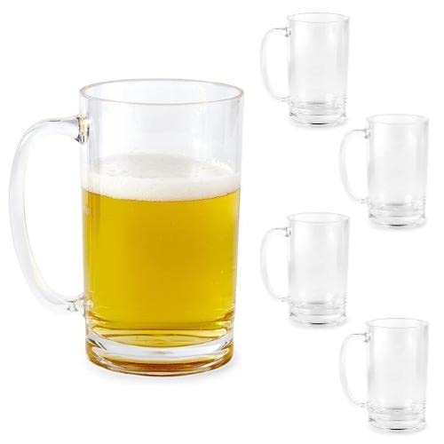 Huang Acrylic Clear 20oz Beer Mug Drinking Glass with Handle Set of 4