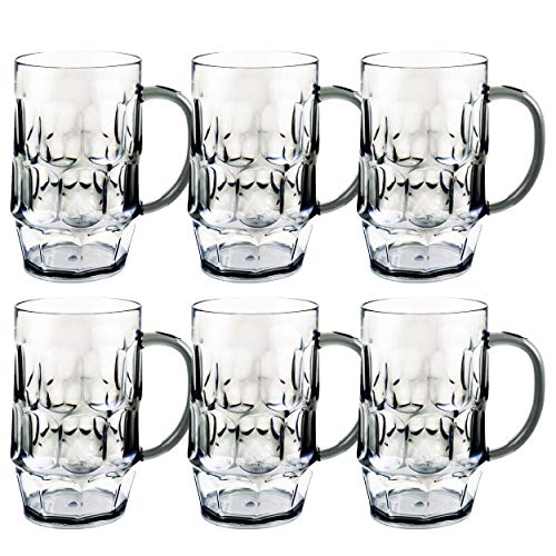Plastic Beer Mugs with Handle  Bulk Set of 6 Acrylic Beer Drinking Cups For Men Women (26 oz Each)