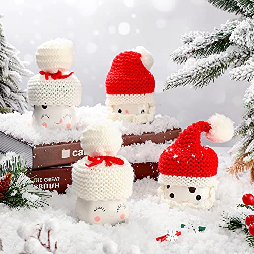 4 Pieces Christmas Marshmallow Mug Hats Crochet Mug Hats Tiered Tray Ceramic Cup Toppers Santa Claus Mug Hats for Coffee Hot Chocolate Cocoa Mug Christmas Kitchen Decor