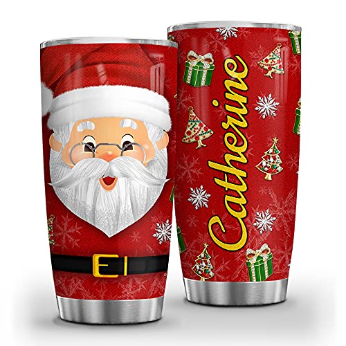 Wassmin Personalized Santa Christmas Stainless Steel Tumbler Cup With Lid 20oz 30oz Double Wall Vacuum Insulated Tumblers Coffee Travel Mug Xmas Holiday Gifts For Family Kids Custom Name (Santa)