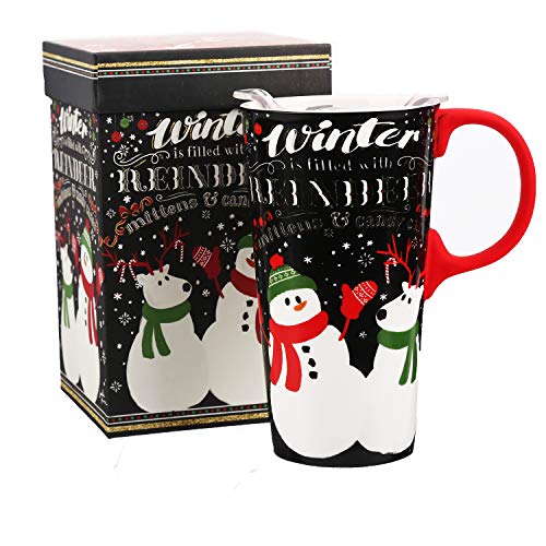 Christmas Mug Ceramic Travel Mug for Coffee or Tea Sealed Lid 17 ozwith Gift BoxSnowman