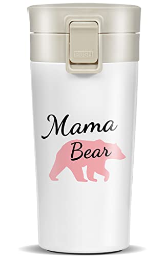 IDOKER Gift for Mom and Women Mama mug Bear Double Walled Vacuum Travel Coffee Mug with Lid Leakproof Mom Mug for Birthday Christmas Mothers Gifts Day from Daughter Son