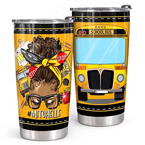 Personalized 20oz Tumbler School Bus Driver Gifts for Black Women School Bus Driver Appreciation Gifts for Christmas Retirement Tumbler with Lid Travel Coffee Mug