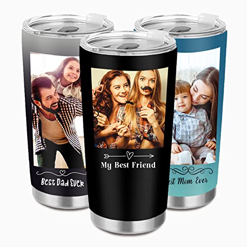 Personalized Photo Tumbler for Dad Mom Families Double Side Print Stainless Steel Travel Mug Insulated Custom Image  Text on Coffee Cup YesCustom Birthday Fathers Day Christmas Gift