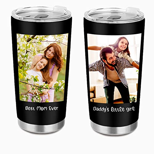 Personalized Tumbler with Photo Text YesCustom Pictures Stainless Steel Insulated Tumblers Coffee Travel Mug Custom Gifts for Anniversary Surprise Birthday Christmas for Dad Mom Friend20 Oz