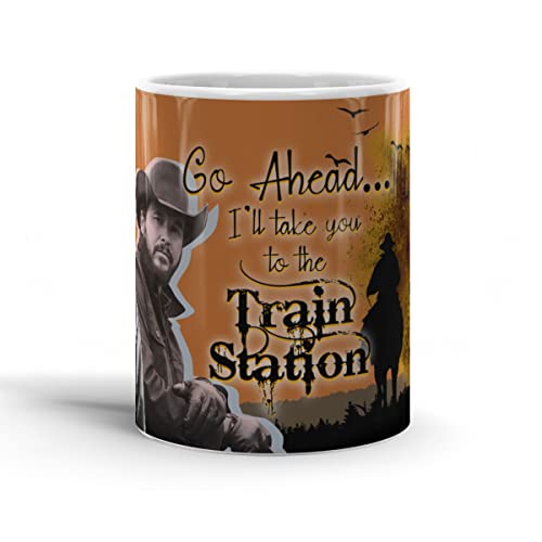 White Mugs Cowboy Christmas Go Ceramic Ahead Tea Ill Travel Take Birthday You Cups To The Train Station Coffee Mug 11 Oz Gifts For Family Friend Coworker Fathers Day Christmas