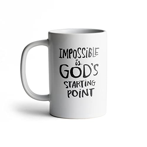DaySpring Gods Starting PointTrue and Write 14 oz Inspirational Ceramic Coffee Mug 14 Ounces White