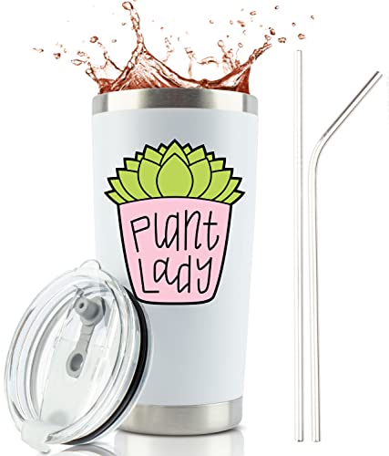 Plant Gifts for Women  Plant Lady  Plant Lover Stuff  Steel HotCold Travel Hunting TumblerMug w Lid Coffee Cup  Plant Lover Decor  Cactus Plant Gifts for Crazy Gardening Mom (20oz White)