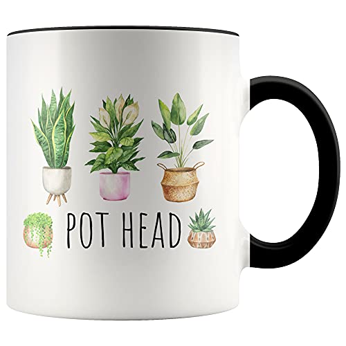 YouNique Designs Pot Head Crazy Plant Lady Mug 11 Ounces Plant Mug Plant Coffee Mug Plant Mom Mug Plant Lover Cup Plant Coffee Mug for Women (Black Handle)