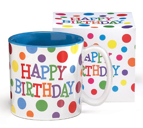 Happy Birthday Polka Dot Mug Ceramic Bright Colors