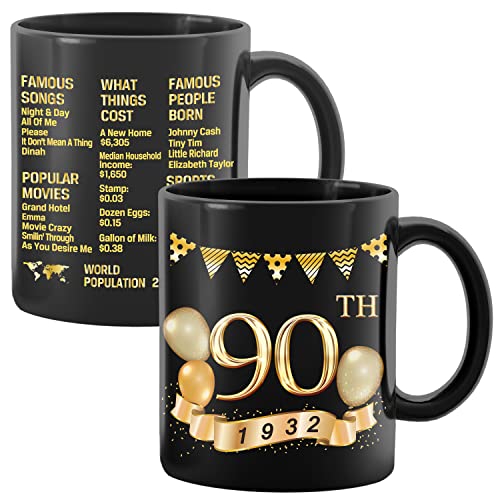 Greatingreat 1932 Old Time Information  90th Birthday Mug Happy 90 Birthday Party Turning 90 Birthday 90th Bday For Her  Him Ninety Birthday Mug Milestone Birthday
